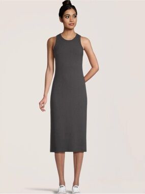 Farwest Sleeveless Ribbed Midi Dress in Charcoal grey size s